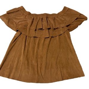 Boston Proper Tan off shoulder blouse